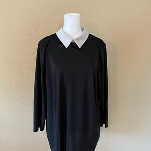 Classic Black Long Sleeve Top with White Collar
